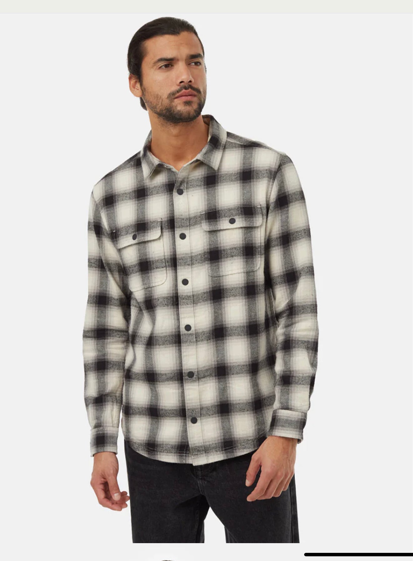 Tentree Kapok Flannel Colville Shirt | Meteorite Black/Pale Oak