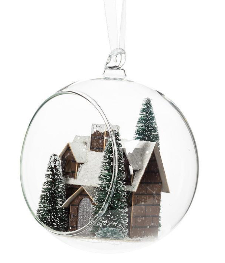 Cabin and Trees Dome Ornament