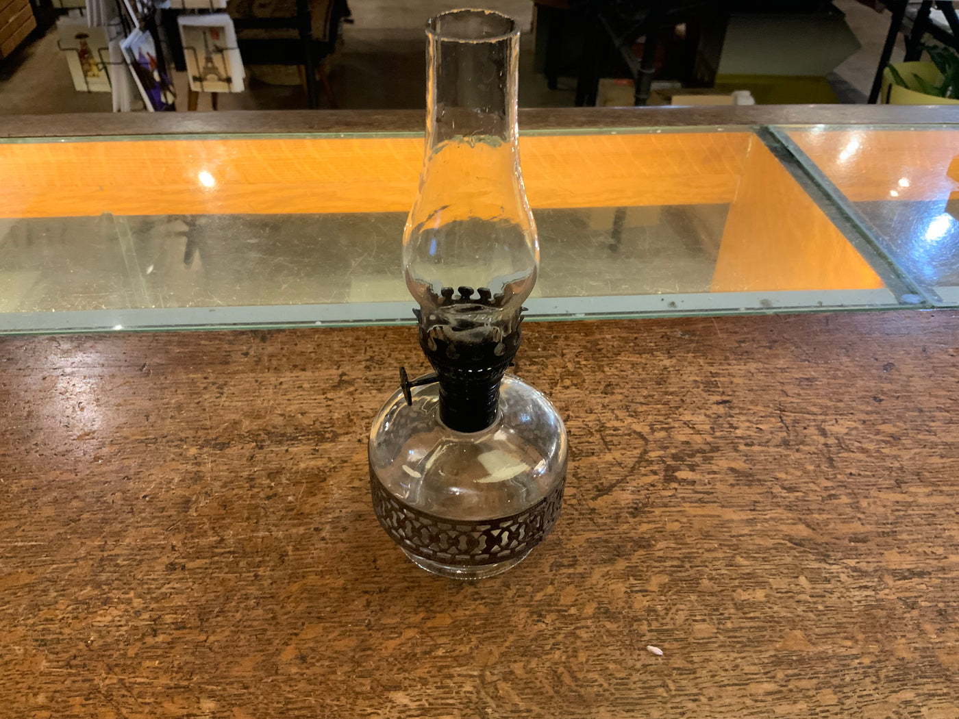 Antique Brass Cased Bedside Oil Lamp