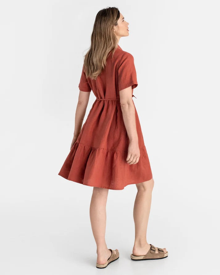 Magic Linen Ruffle Dress Petra | Clay