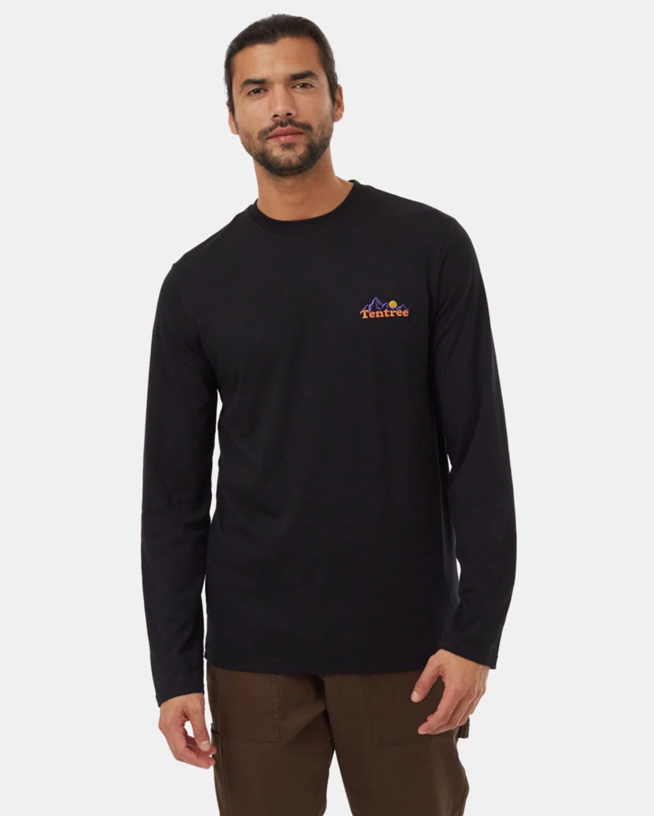 TenTree Men’s Mountain Wordmark Longsleeve | Meteorite Black/Mecca Orange