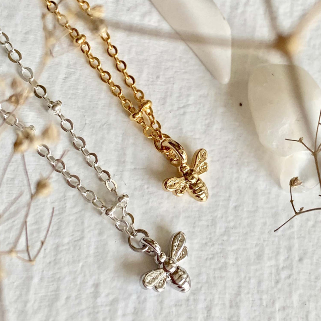 Pika and Bear | Wildflowers Tiny Bee Charm Necklace