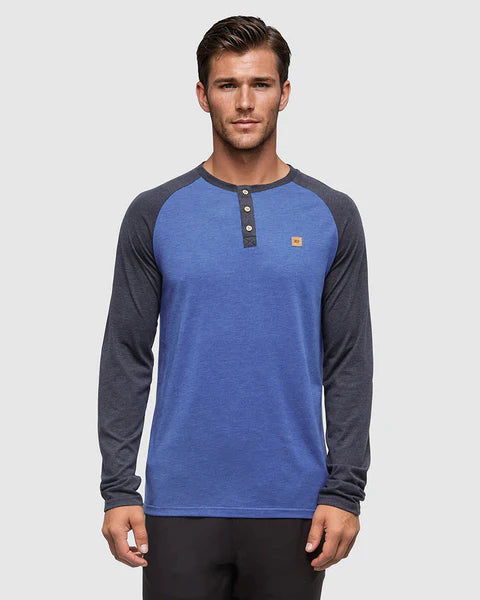 TenTree | M Baker Henley Longsleeve - Seaport Heather/Midnight Blue Heather