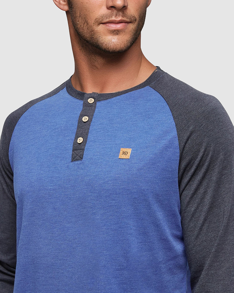 TenTree | M Baker Henley Longsleeve - Seaport Heather/Midnight Blue Heather