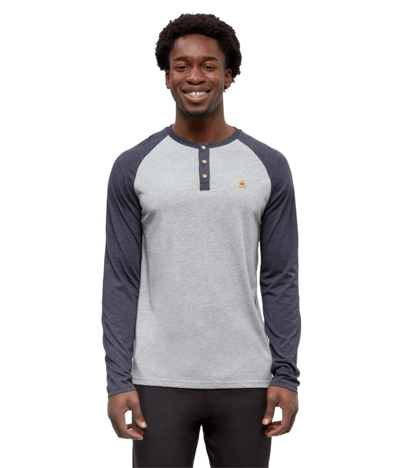 TenTree | M Baker Henley Longsleeve - Harbour Grey Heather/Midnight Blue Heather