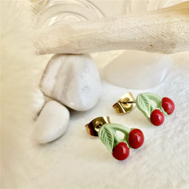 Pika and Bear | Pomona Porcelain Cherry Stud Earrings