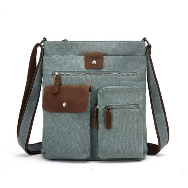 DaVan | Canvas Messenger Bag with Leather Trim - Turquoise