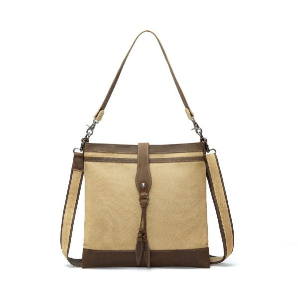 DaVan | Canvas Cross Shoulder Bag with Leather Detail - Mustard