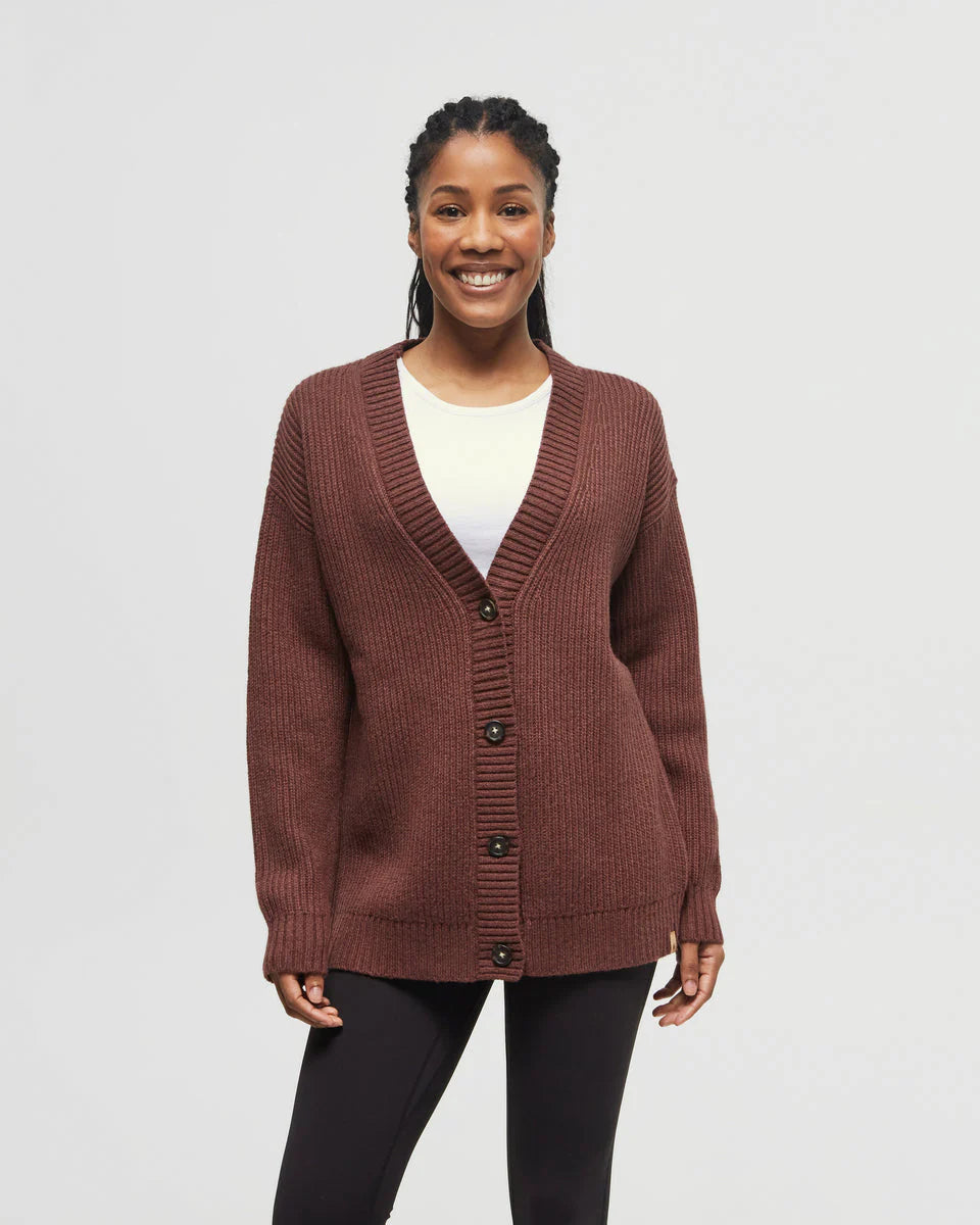 TenTree | Women’s Highline Oversized Button Cardigan - Deep Mahogany Heather