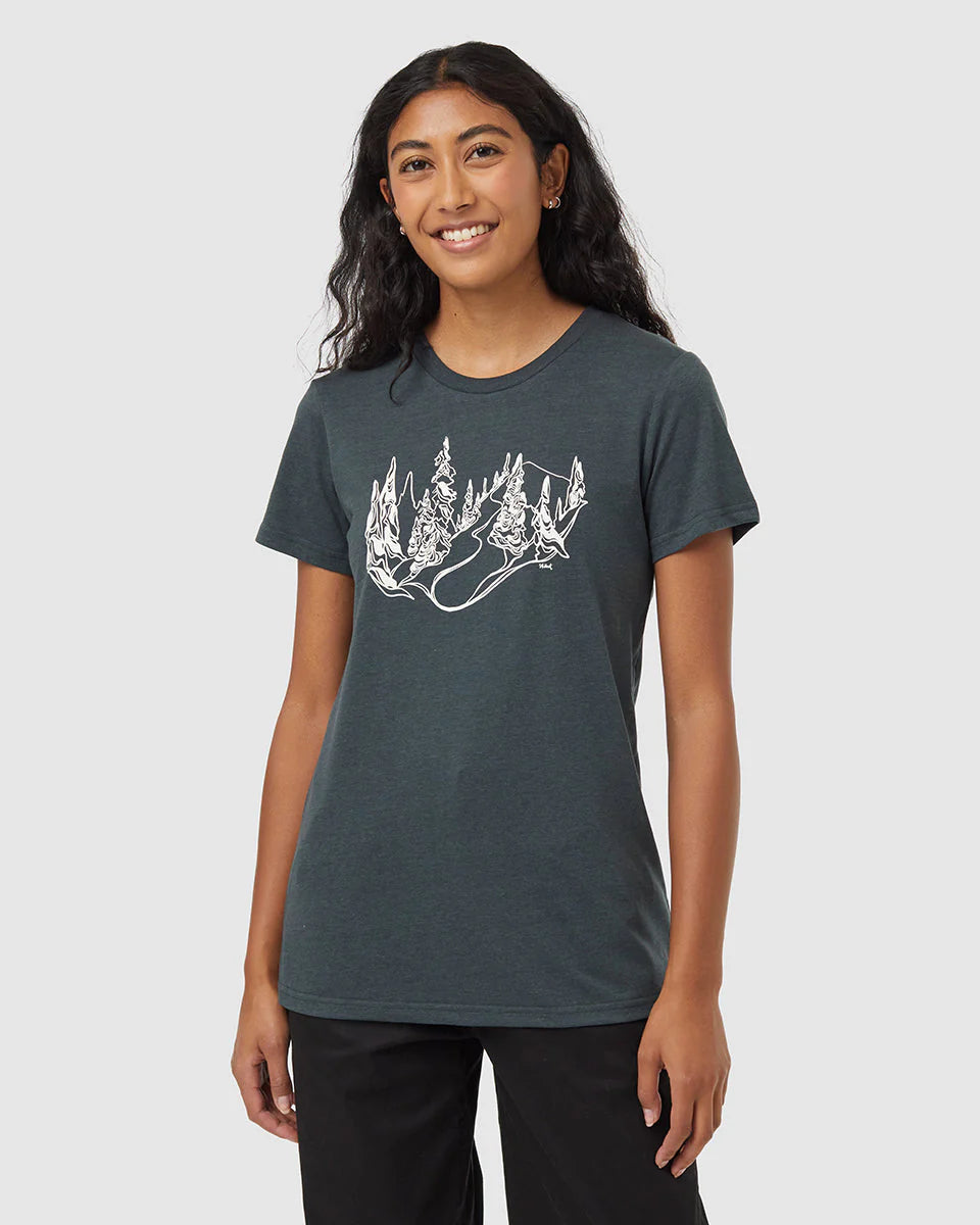 TenTree | Women’s Snowy Trees T-Shirt - Forest River Green/Vintage White