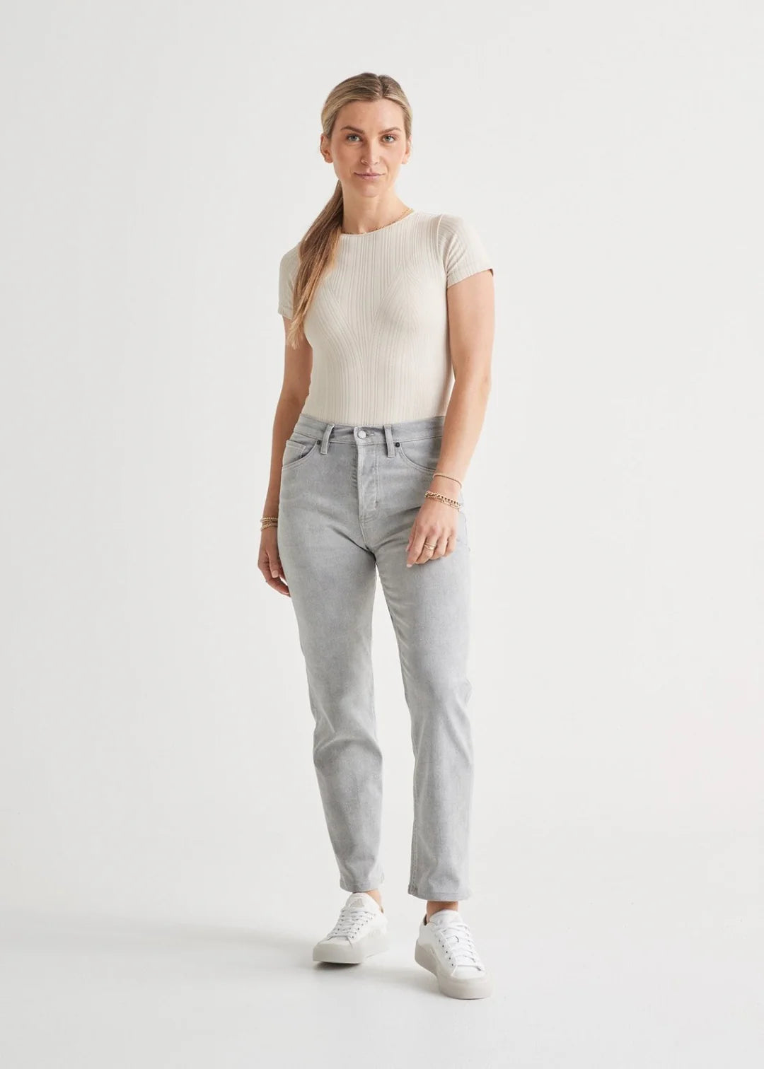 DU/ER | Women’s Midweight Performance Denim High Rise Straight - White Out