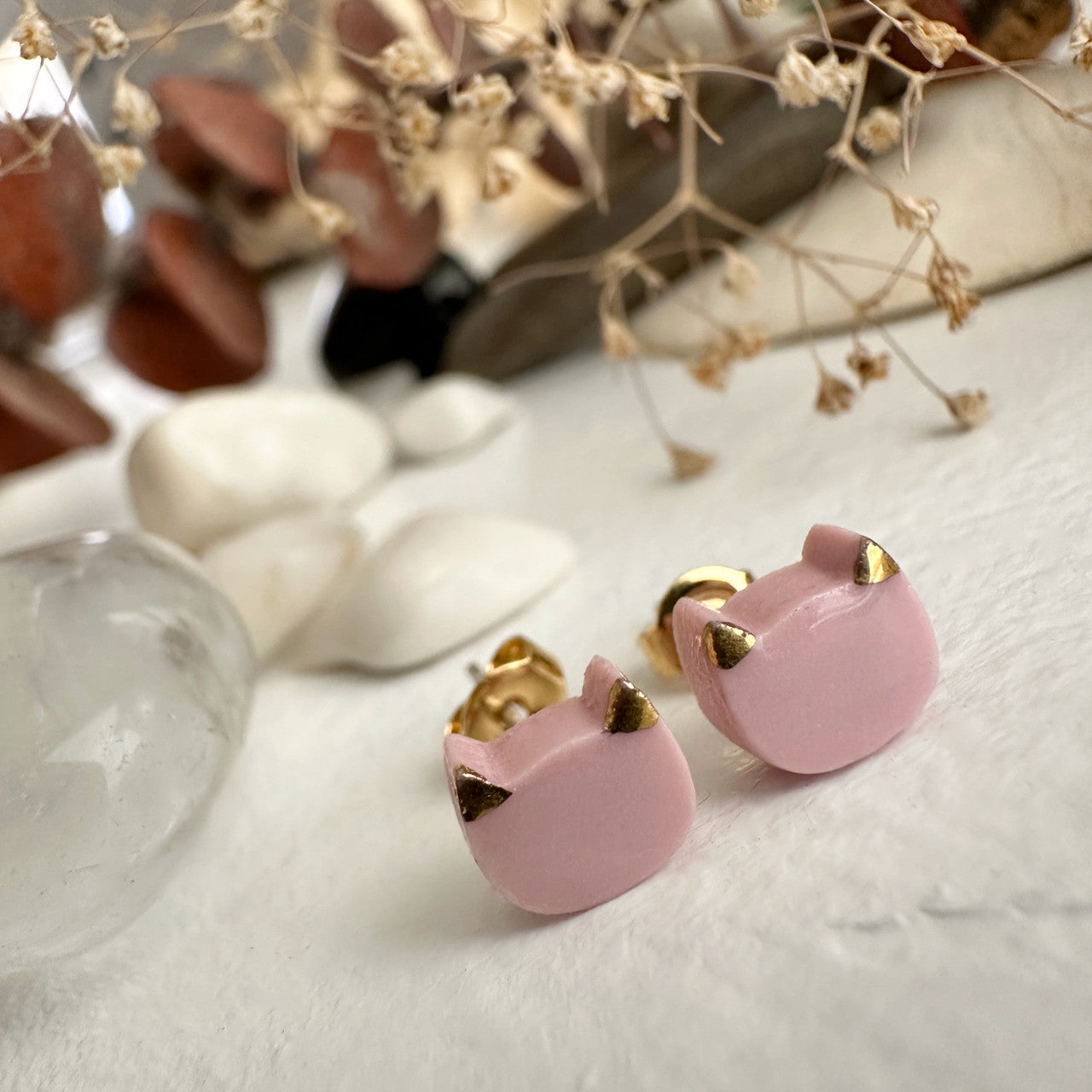 Pika and Bear | Mew Porcelain Cat Face Stud Earrings
