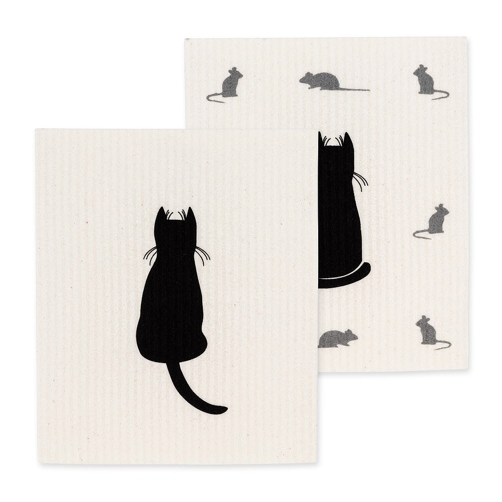 Cat & Mice Dishcloths. Set of 2