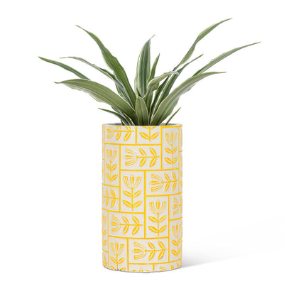 Tall Floral Grid Vase Yellow